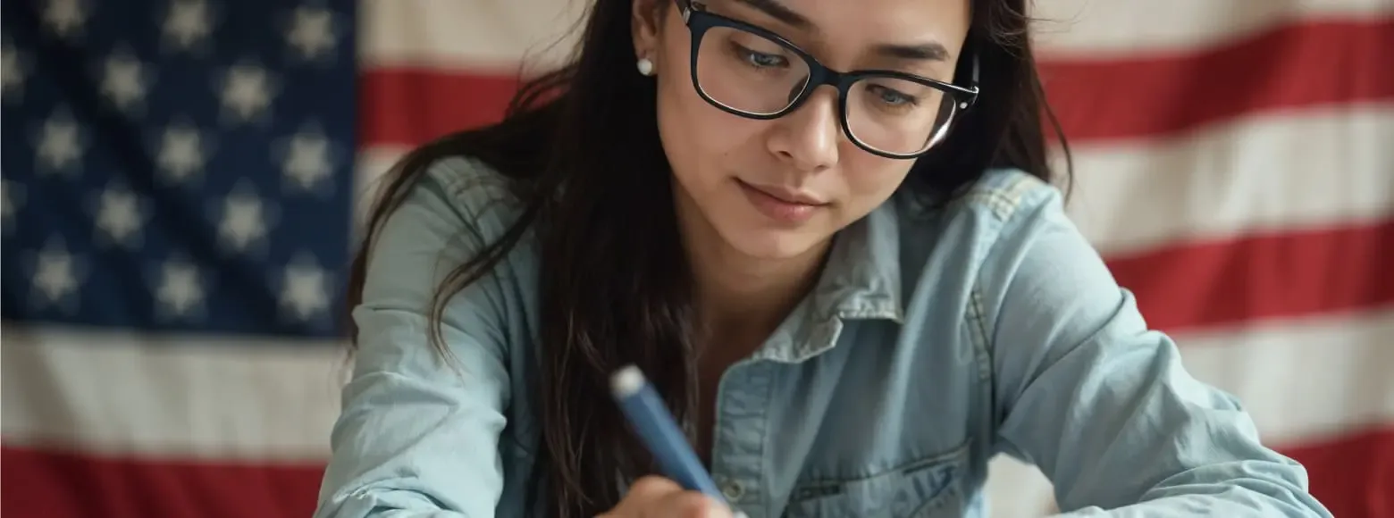 Chica en examen de inglés